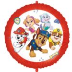 Mancs őrjárat: Együtt a csapat, mintás piros-fehér kerek fólia lufi, 46 cm