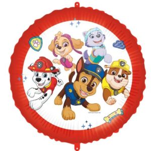 Mancs őrjárat: Együtt a csapat, mintás piros-fehér kerek fólia lufi, 46 cm