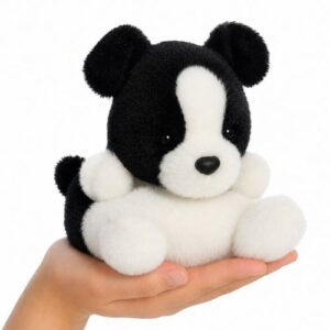 Brody, a tenyérnyi, ülő plüss, fekete-fehér bébi border collie plüss kutya, 13 cm (Aurora, Palm Pals)