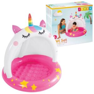 Unikornis bébi pancsolómedence árnyékolóval, 102 cm (Intex, 58438)