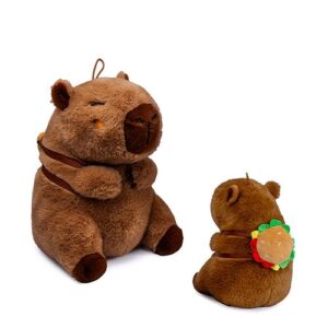 Óriás XXL méretű ülő plüss capybara vízidisznó hamburgeres hátizsákkal, 80 cm