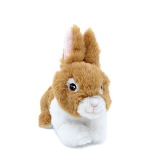 Fekvő, barna-fehér színű plüss nyuszi, 18 cm (Keel Toys, Keeleco)