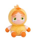 Kanashiko: Piyoko, az ülő, sírós arcú plüss baba csibe jelmezben, 24 cm